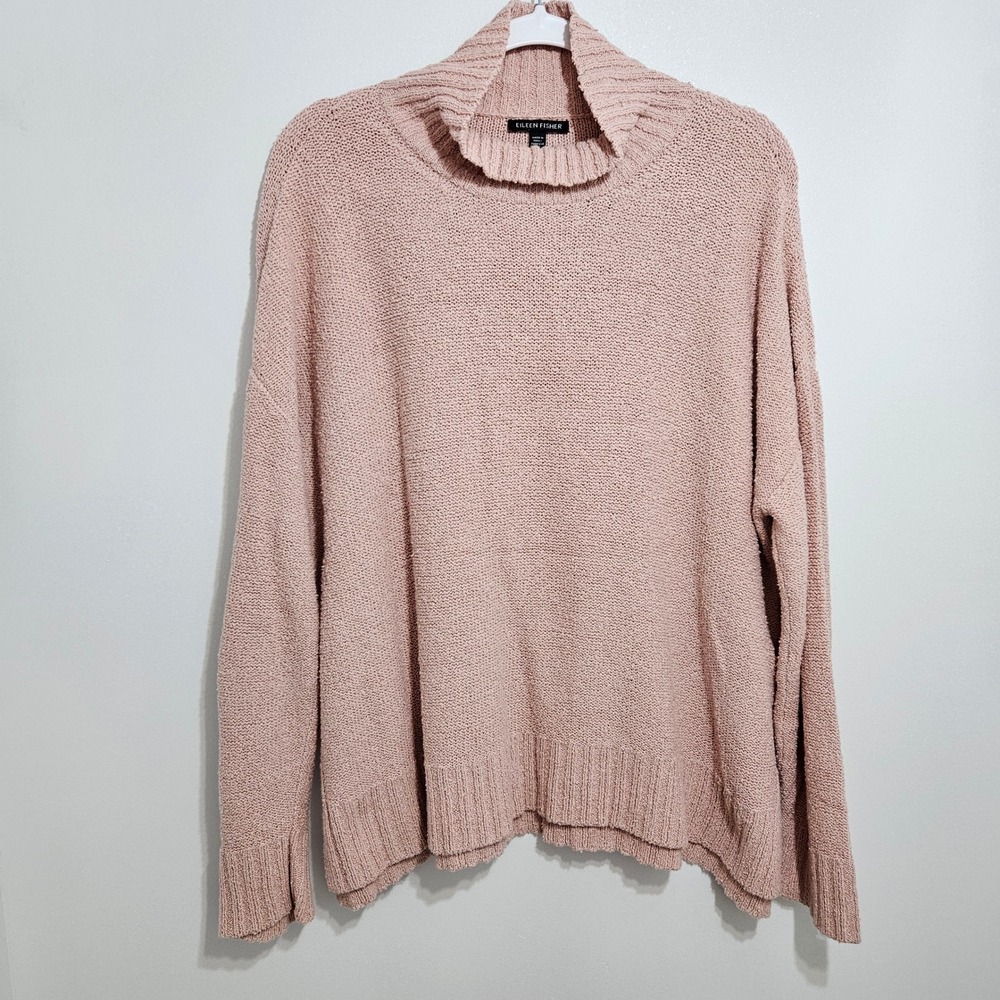 Eileen Fisher Organic Cotton Knit Sweater Boxy Minimalist Chic Lagenlook Pink M